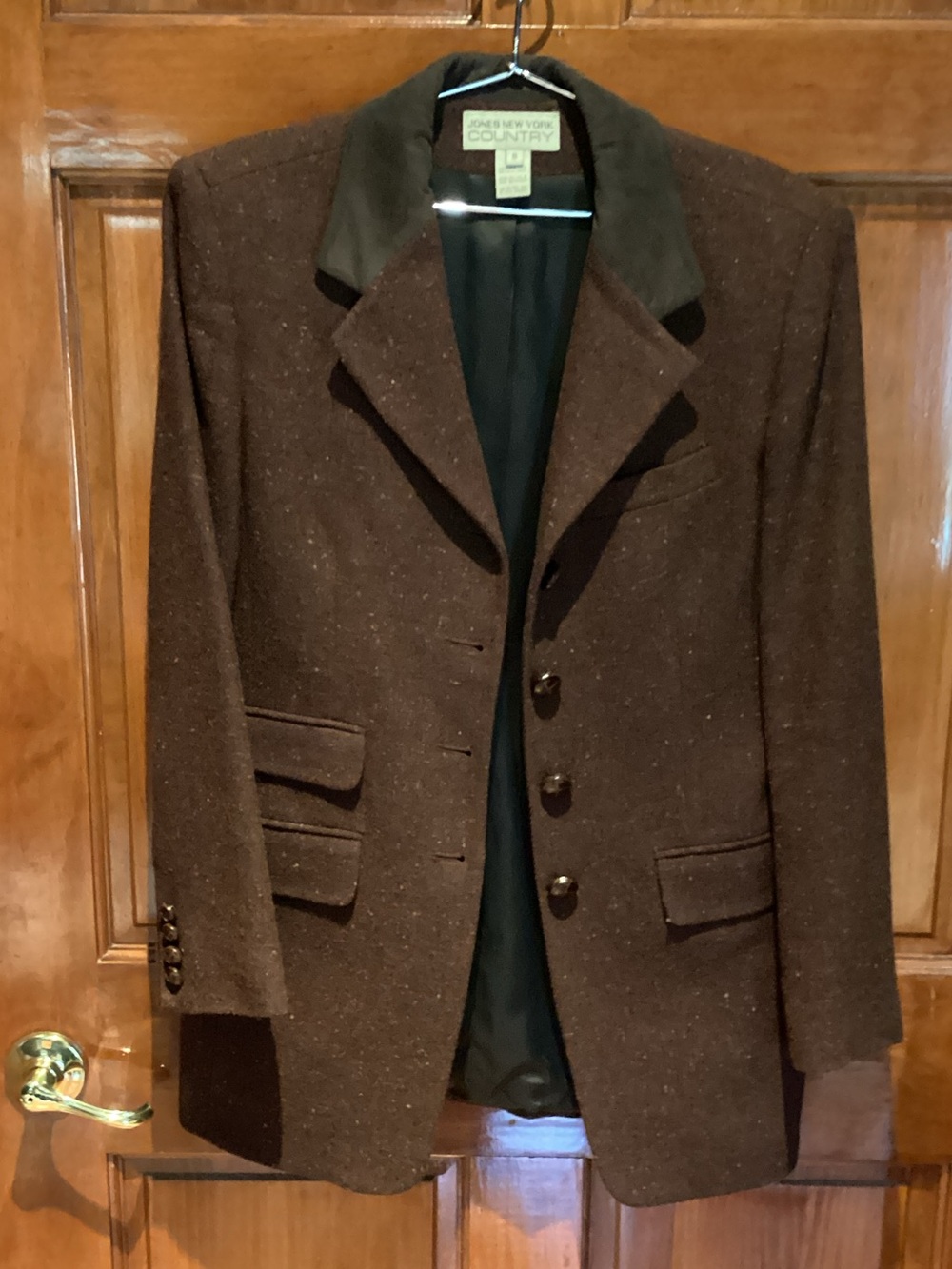 Jones New York Brown Wool-Blend Pea Coat with Dark Collar